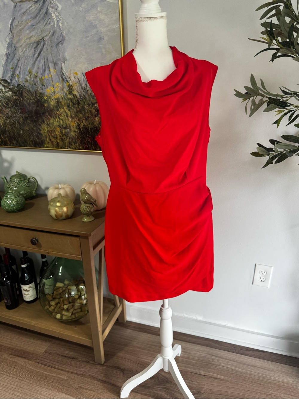 Zara Vibrant Red Sleeveless Cowl Neck Dress